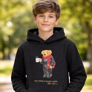 Polo Ralph Lauren Hoodie Youth Medium (10-12) Black Lunar New Year Bear Coffee